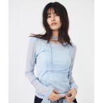 tシャツ 「ライトブルー残りわずか！」シアーストライプカットコンビプルオーバー｜ウォッシャブル/シアートップス/ロンT レディース