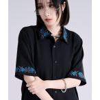 uvカット シャツ 「新色追加」ローズ刺繍トロミSSシャツ/機能性付き メンズ レディース