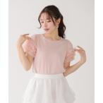 tシャツ ドットチュールフリルパフスリーブトップス レディース