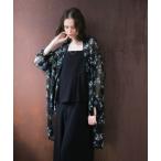 ブラウス シャツ フラワー柄シアーロングシャツ レディース