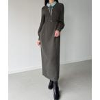 「junoah」 長袖ワンピース SMALL チャコール レディース