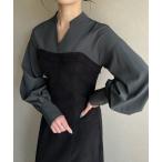 「junoah」 長袖ワンピース MEDIUM ブラック×グレー レディース