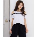 tシャツ パット付きロゴゴム肩あきTシャツ キッズ 子供服 女の子