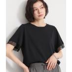tシャツ 半袖 「M-XL/ひんやり」上品な透け感 袖口シアーTシャツ レディー