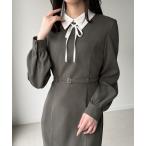 「junoah」 長袖ワンピース SMALL グレー レディース