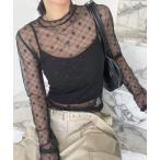 tシャツ シアートップス レディース 長袖 チュール ハイネック レース メッシュ 透け感 インナー 重ね着 レディース