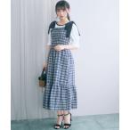ワンピース 「大きいサイズ」チェック柄ショルダーリボンワンピース marun