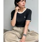 tシャツ クルーネック半袖リブT レディース