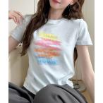 tシャツ マルチカラー ペイント ロゴ グラフィック Tシャツ レディース