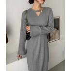 「junoah」 長袖ワンピース LARGE グレー レディース