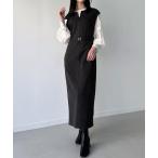 「junoah」 ノースリーブワンピース LARGE チャコール レディース