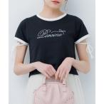 tシャツ 袖リボンビジューロゴTEE レ