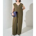 オールインワン 限定展開　「接触冷感」麻混 Vネック オールインワン レディース