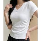 tシャツ Vネック サイドシャーリング フィットトップス レディース