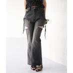  джинсы Denim Denim брюки [SM размер развитие есть ] боковой разрез flair лента Denim брюки женский 