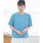 tシャツ メローヘンリーネック リブ半袖ゆるTシャツ レディース