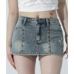 デニムスカート スタッズ付 デニム 