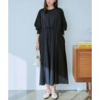 「LAVEANGE」 7分袖ワンピース LL ブラック レディース