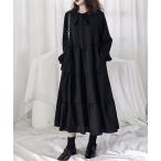 「Dream garden」 長袖ワンピース X-LARGE ブラック レディース