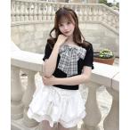 tシャツ フロントリボン半袖トップス レディース