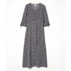 「junoah」 花柄長袖ワンピース X-LARGE ブラック レディース