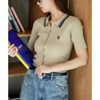 「U.S. POLO ASSN.」 ニットカーディガン フリ- ベージュ レディース