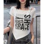tシャツ 「26年春夏新作」グラフィックレタリングロゴ スタードット柄 ベルトデザイントップス レディース