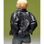 ブルゾン アウター FAUX LEATHER LOGO PATCH JACKET レディース メンズ