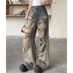  широкий брюки джинсы Denim Denim брюки повреждение Denim широкий брюки женский 