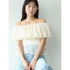ブラウス シャツ シアーチェックバルーンオフショルブラウス 「夏服」「半袖」「シアートップス」 レディース