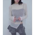 tシャツ シアー ドット メッシュ ロングスリーブ トップス レディース