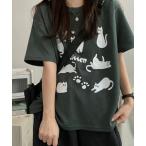 tシャツ キャットグラフィック 半袖 Tシャツ レディース
