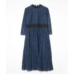「Lace Ladies」 7分袖ワンピース XX-LARGE ネイビー レディース