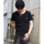 tシャツ 「3サイズ展開　/　UNISEX　」胸刺繍　テレコリブ　Vネック半袖Tシャツ　百合　クロス メンズ レディース