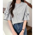 tシャツ 袖リボン半袖カットソー レディース