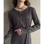 「junoah」 長袖ワンピース MEDIUM チャコール レディース