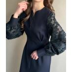 「junoah」 長袖ワンピース X-LARGE ネイビー レディース