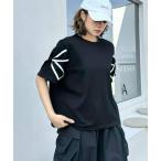 tシャツ 袖リボン デザインTシャツ 半袖 配色ライン レディース