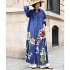 シャツワンピース ロング 花柄 ドビー ワンピース