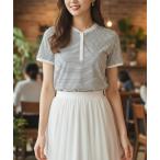 tシャツ 「マリン・大人カジュアル」ボーダー柄ヘンリーネック半袖Tシャツ/総丈59.5cm・2色展開｜きれいめカジュアル 着回し 春夏 レディース