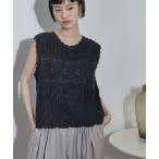 トーションレース刺繍ノースリブラウス レディース