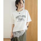 tシャツ 「WEB先行販売 / 汗染み軽減 / 接触冷感」裾レースドッキング アソートロゴプリントTシャツ レディース