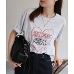 tシャツ ハートロゴプリント オーバーTee/Tシャツ レディース