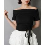 tシャツ オフショル半袖カットソー/サイドギャザー レディース