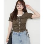 tシャツ テレコギャザーフェイクプルオーバー レディース
