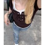 tシャツ レースアップレイヤード風PO レディース