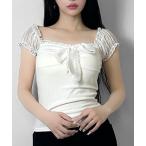 tシャツ 「3color 」シアーパフ袖リボントップス レディース