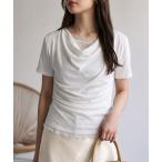 tシャツ レースレイヤード風 ドレープネックトップス レディース