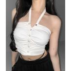 チューブトップ ベアトップ 「 ２color 」ホルターネックスナップボタンギャザーベアトップ ／ halter neck snap button gathered bare top