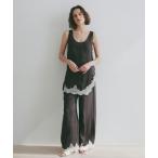 ワイドパンツ パンツ ヘムレースキュプラリラクシーパンツ レディース